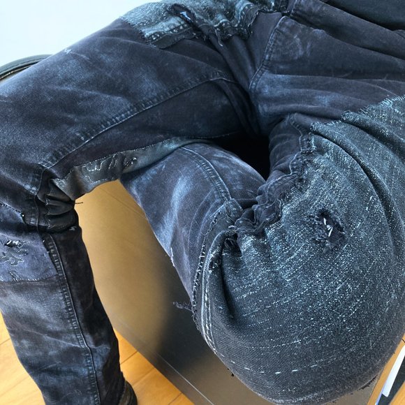 Black Rocker Jeans Acid Wash Metallic Silver Denim - Picture 10 of 16